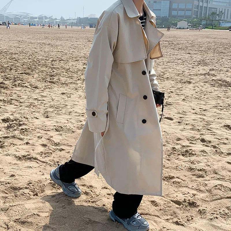 Autumn and Winter Loose Windbreaker Men's Mid-length Coat Jacket Casual Loose Top