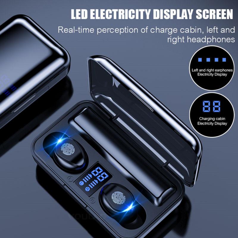 TWS 5.0 Bluetooth 8D Stereo Earbud Wireless Waterproof Earphones 2000mAh LED Power Bank Phone Holder