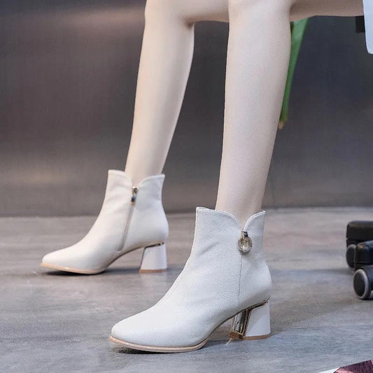 Autumn and Winter Martin Boots All-match Thick Heel Boots Plush High Heels