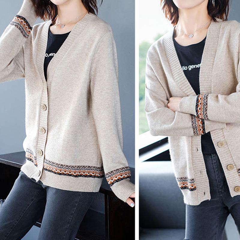 Autumn and Winter Style Korean Loose Knitted Cardigan Button Long-sleeved Sweater Fashion Coat Women