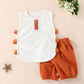 Children's Suit Summer Thin Boys and Girls Baby Breathable Stitching Button Sleeveless Shorts Two Piece Set Casual Wear