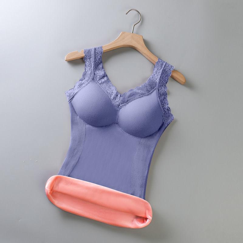 Warm Vest Women's Lace Sling Gathered Underwear Thickened Plus Velvet Sexy Soft Bottoming Shirt Built-in Chest Pad