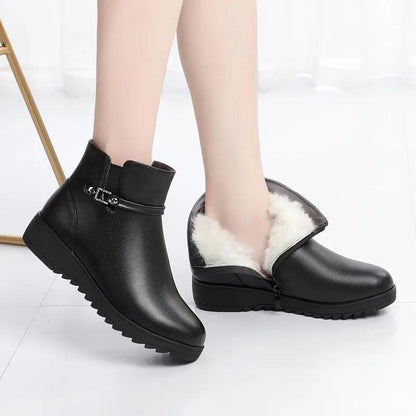 Snow Boots Short Tube All-match Mid-heel Flat Bottom To Keep Warm In Winter Women's Plush Fleece Comfortable Cotton Boots