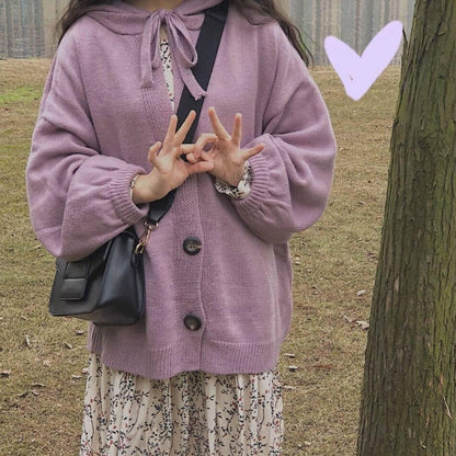 Pofulove Autumn Winter Forest Retro Cardigan Sweater Women Loose Lazy Sweater Female Purple Sweaters