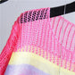 Spring and Summer Hollow Knitted Sunscreen Jacket Top Women's Loose Thin Color Stripes