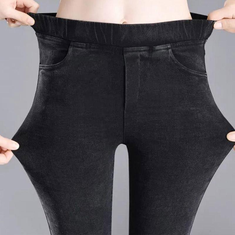 Pure Color All-match Women's Trousers Winter High-waisted Fringe Plus Velvet Thick Trousers To Keep Warm Outer Wear Leggings