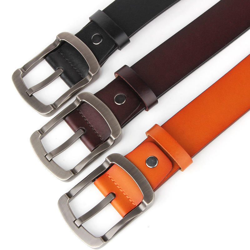 Men Waistband Casual Dress Leather Pin Metal Buckle Belt Black Brown Strap