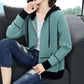 Women's Autumn Knitted Cardigan Coats Female Spring Versatile Long Sleeved Zipper Tops Large Size Solid Color Hooded Sweater
