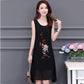 Chiffon XL-XXXXXL Plus Size Summer Chinese Style Dress Knee-length Solid Printed Over-the-knee Vest Skirt
