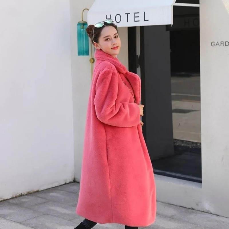 Winter Imitation Rabbit Fur Long Suit Collar Fur Coat Loose Warm Casual Temperament Ladies Windbreaker