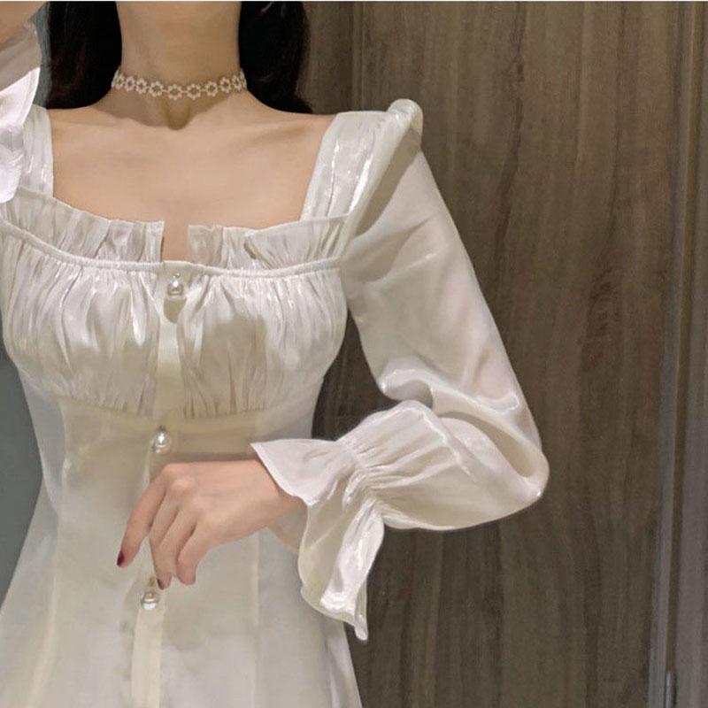 Hepburn Style Sweet and Salty Dress Mid-length Fairy Skirt Gentle White Long Skirt Ankle Fairy Tale