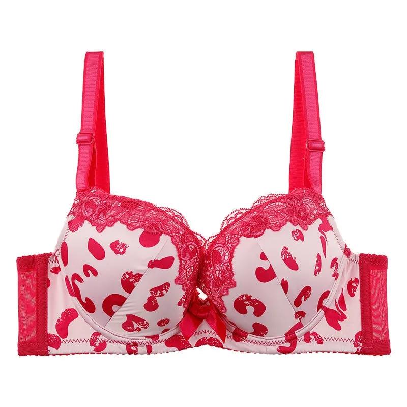 Ladies Sexy Lace Spotted Upper Thin Thicker Lower Thick Adjustable Pull-up Bra Comfortable Brassiere Gathered Bra Women's Bow Printed Underwear