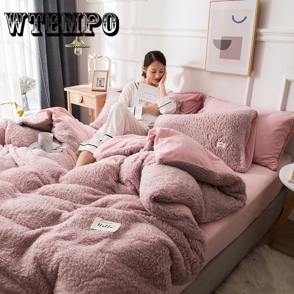 4pcs Fleece Fabric Winter Thick Bedding Set Mink Velvet Duvet Cover Bed Sheet Bed Linen