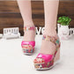 Color Matching Flower High Heels Summer Open Toe Women's Shoes Women's Sandals Wedges  Buckle Belt Everyday All-match Shoes Women
