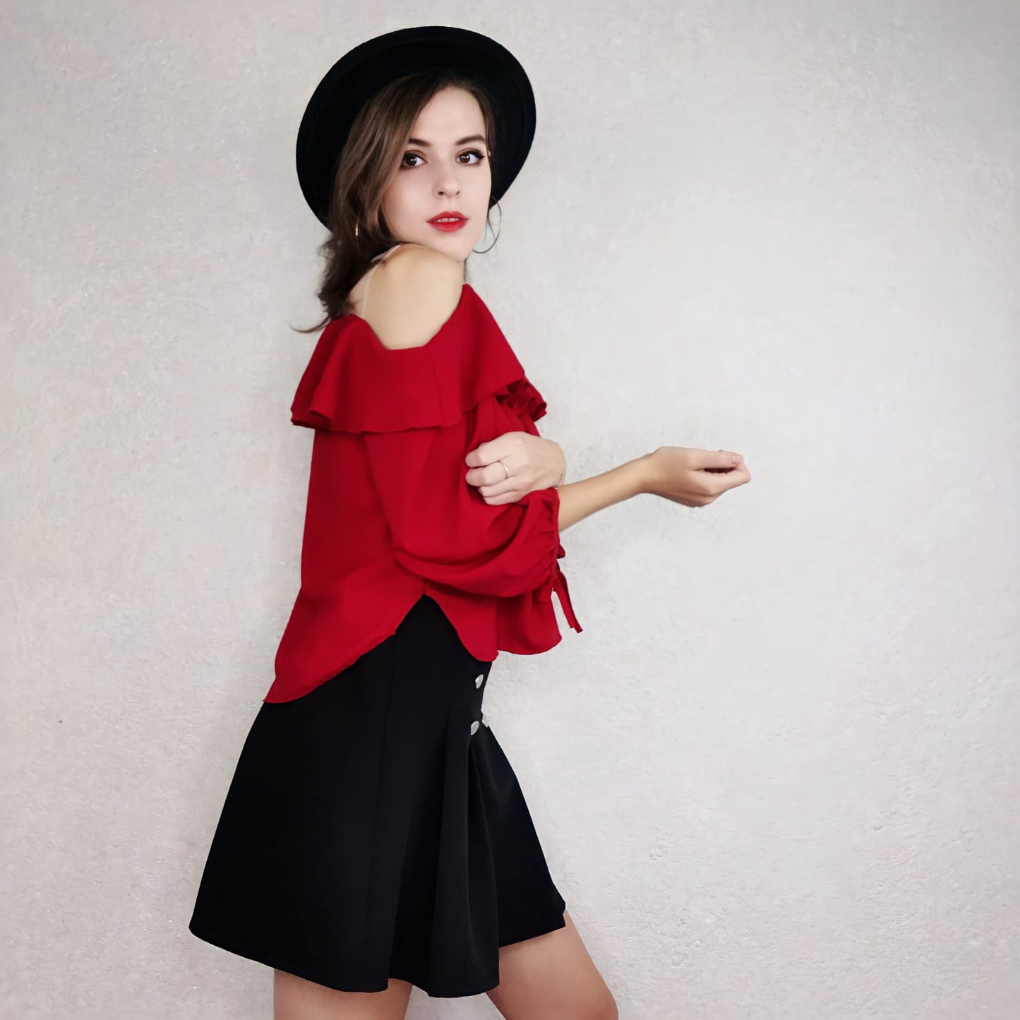 2pcs/set Plus Size Skirt Set Women Sexy Off-shoulder Blouse + A-line Short Skirt Two-piece Suit Autumn Two-piece Suit Outfits