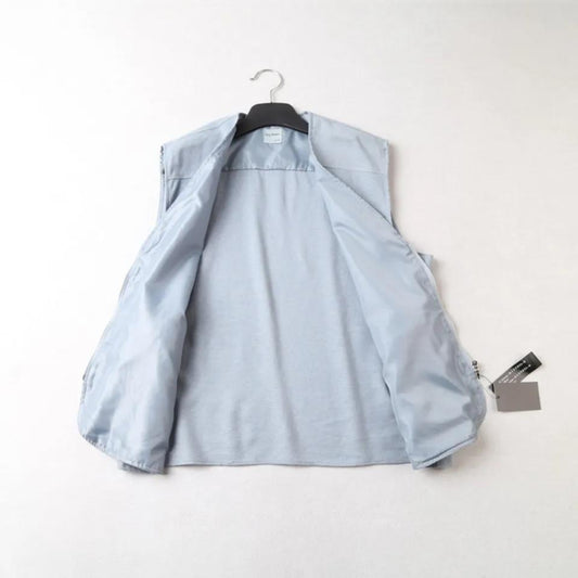 Spring and Summer Men's Vest Linen Vest Loose Large Size Middle-aged and Elderly Casual Multi-pocket Waistcoat