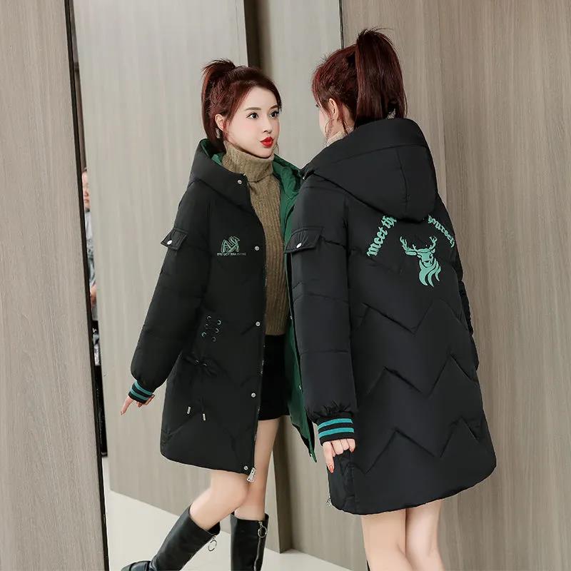 Down Cotton Bread Jacket Women's Mid-length Korean Cotton-padded Jacket Fashion Thick Cotton-padded Coat Loose Large Size Jacket