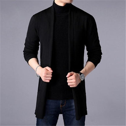 Sweater Jacket Men's Autumn and Winter Slim Long Solid Color Knitted Jacket Fashion Men's Casual Sweater Cardigan Jacket