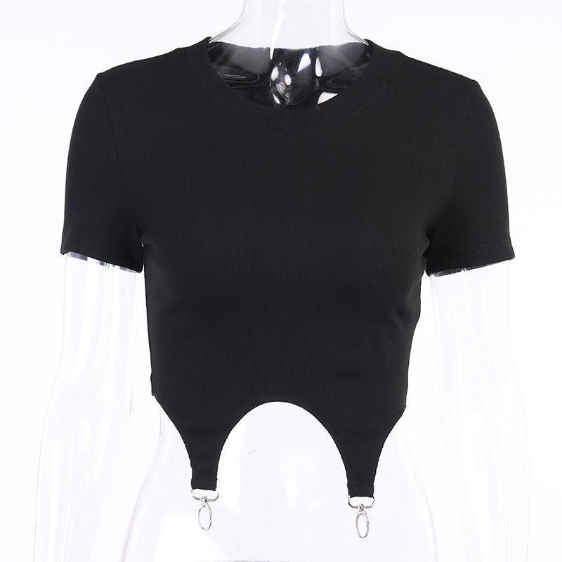 Summer Navel Short-sleeved T-shirt Female Street Metal Tooling Design Personality Top Sexy Tight T-shirt