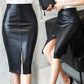 Women's Spring Summer A-line PU Skirt Female Large Size High Waist Casual Mid-length Black Split Skirt Office Ladies Slim Hip Skirt