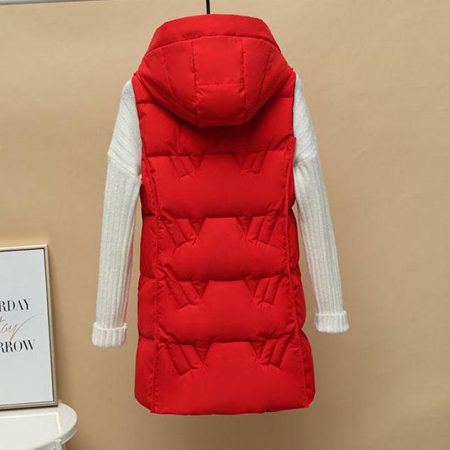 Women's Autumn and Winter Solid Color Loose Vest Hooded Long Reversible Vest Jacket Cotton Padded Windproof Warm Vest