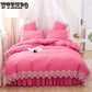 Princess Style Duvet Cover Set Cotton Bedding Sets Girls Cute Lace Bed Skirt Bedding Sets