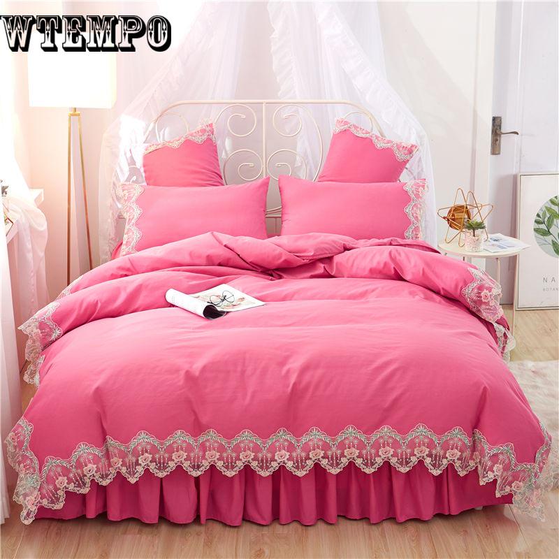 Princess Style Duvet Cover Set Cotton Bedding Sets Girls Cute Lace Bed Skirt Bedding Sets