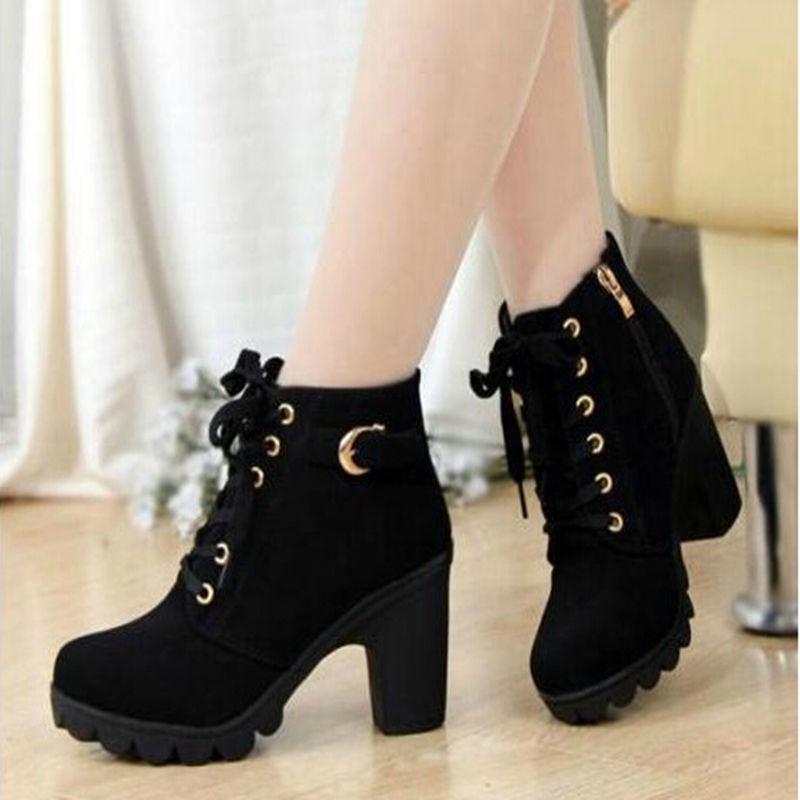Plus Size 35-41 Winter Casual Women Pumps Warm Ankle Boots High Heels Snow Martin Shoes Botas  Muje