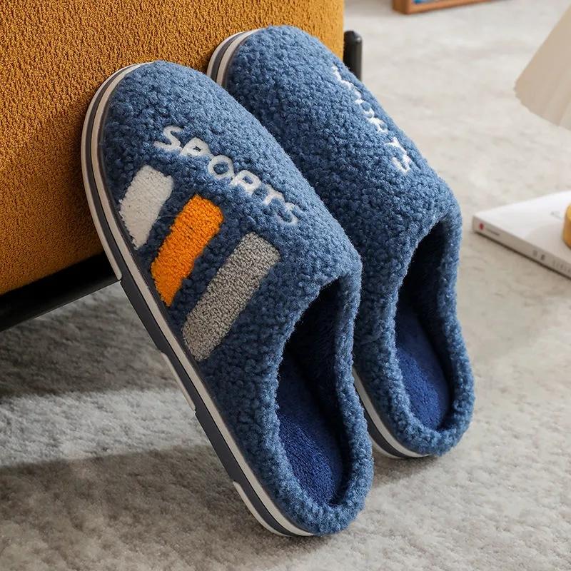 Autumn Winter Women Men Slippers Soft Sole Home Shoes Thick Warm Indoor Slippers Non-slip Sliders Cute Comfortable Footwear Couple Fur Fluffy Sliders