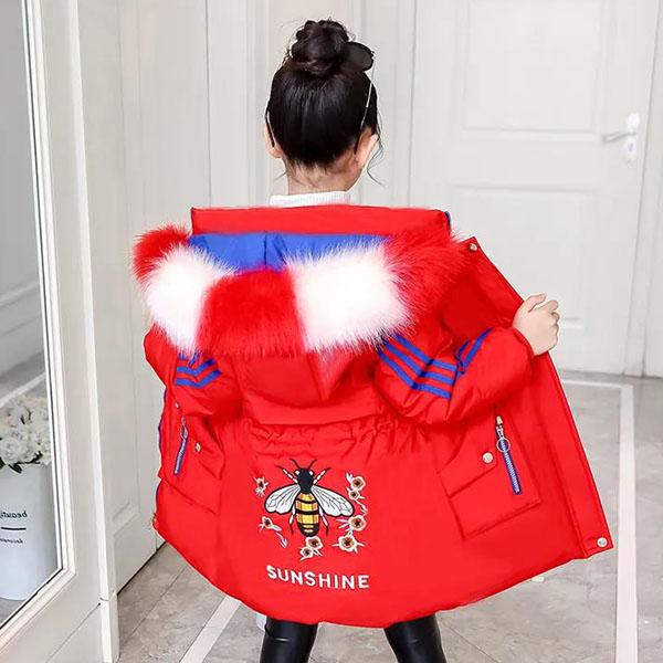 Winter Padded Warm Girls' Padded Jacket New Medium and Large Children's Padded Jacket Children Medium and Long Padded Jacket Little Girl Padded Jacket