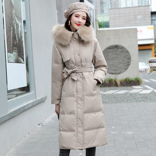 Winter Trendy Fashion Temperament Women's Long Padded Plus Size Slim Fit Over The Knee Thick Warm Cotton Jacket