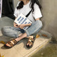 European and American Harajuku Style Student Fashion Outer Wear Leopard Print Slippers Female Summer Platform Double Strap Beach Sandals