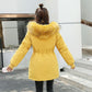 Women's Eiderdown Cotton Padded Jacket Winter Thick Hooded  Parka Coat  Drawstring Jacket Coat with Faux Fur Collar