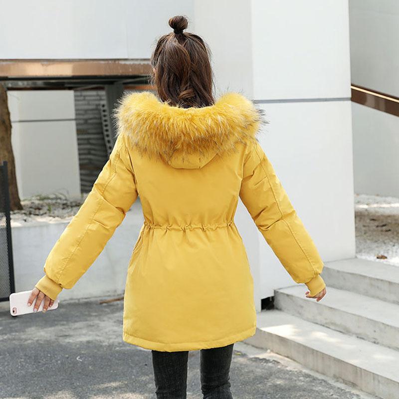 Women's Eiderdown Cotton Padded Jacket Winter Thick Hooded  Parka Coat  Drawstring Jacket Coat with Faux Fur Collar
