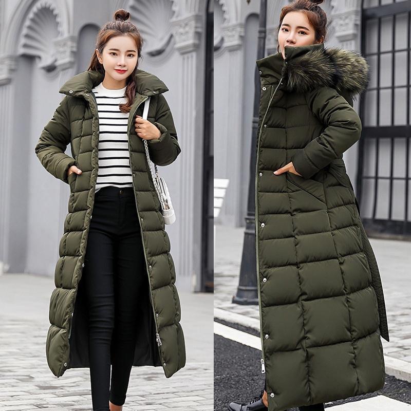 Women's Thickened Winter Coat Maxi Down Jackets with Fur Hooded Warm Parkas Outerwear