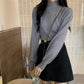 Half Turtleneck Bottoming Shirt Women's Fashion Vertical Stripe Pullover Solid Color Stretch Long Sleeve Sweater