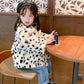 Girls Leopard Print Imitation Fur Jacket Children Korean Version Loose Western Style Lapel Autumn and Winter Plush Thick Cotton Jacket