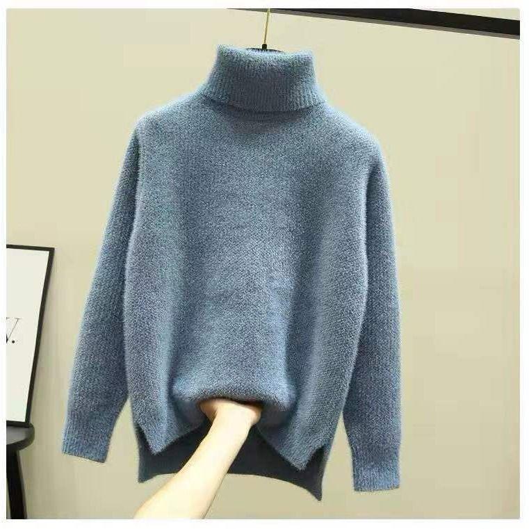 Podilove Turtleneck Fashion Mink Sweater Cashmere Loose Non-exaggerated Solid Sweater Jumper