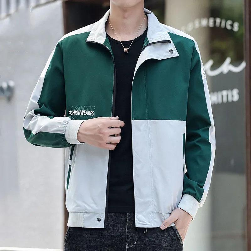 Spring and Autumn Men's Jacket Stand Collar Coat Colorblock Printing Top Trend Simple Bomber Jacket Zipper Sportwear