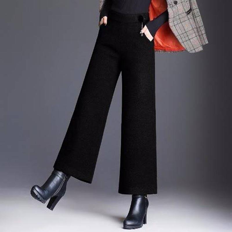 Women's Woolen Wide Leg Pants Winter Straight High Waist Thickening Wide Leg Pants Female Loose