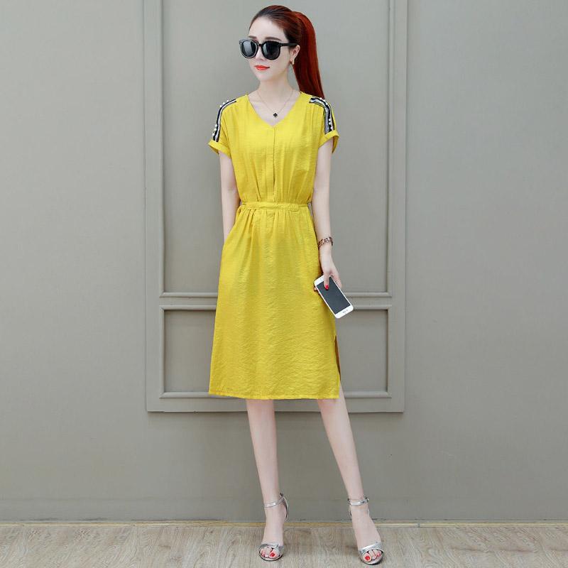 Chiffon Dress Short-sleeved Spring Summer Korean Fashion Fashion In The Long Style Loose Temperament Thin Skirt Women