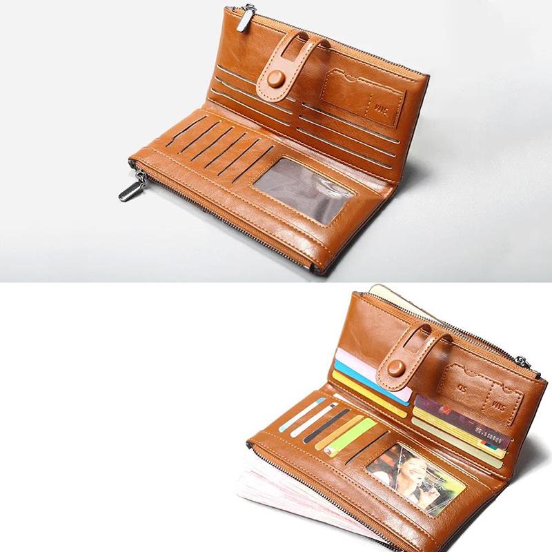 Multi-Layer Clutches Leather Bag Portable PU Leather Large Capacity Soft Surface Wallets with Coin Pocket Zipper Purse Unisex