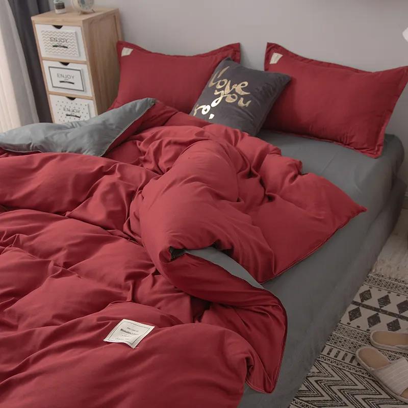 Simple Solid Color Nude Sleeping Washed Cotton Four-piece Student Dormitory Soft Skin-friendly Thickened Bed Sheet Quilt Set