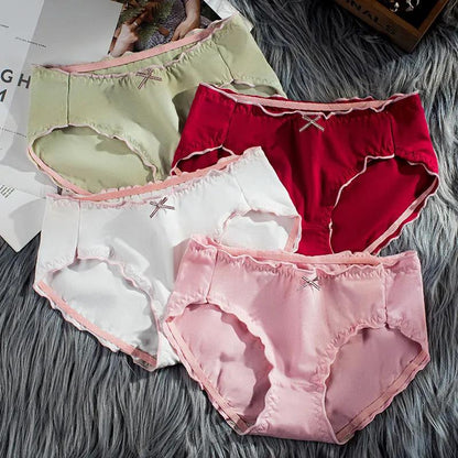 4Pcs/Set Mid Waist Breathable Seamless Cotton Underpants Women's All-match Solid Color Large Size Causal Soft Briefs
