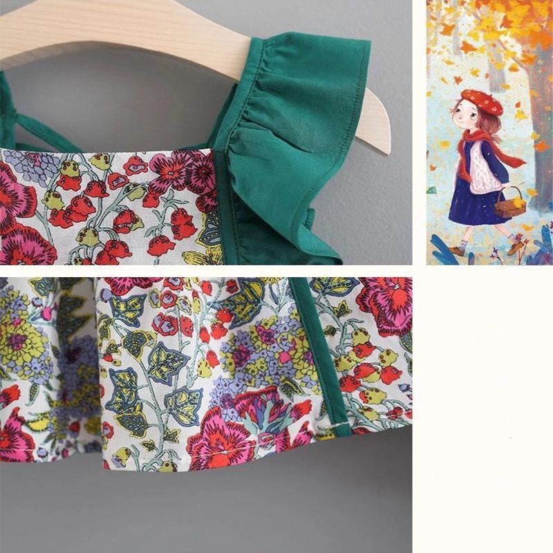 Girls' Clothing Suits Two-piece Cotton Floral Two-piece Sleeveless Children's Suits Casual Fashion Girls' Clothes Suits