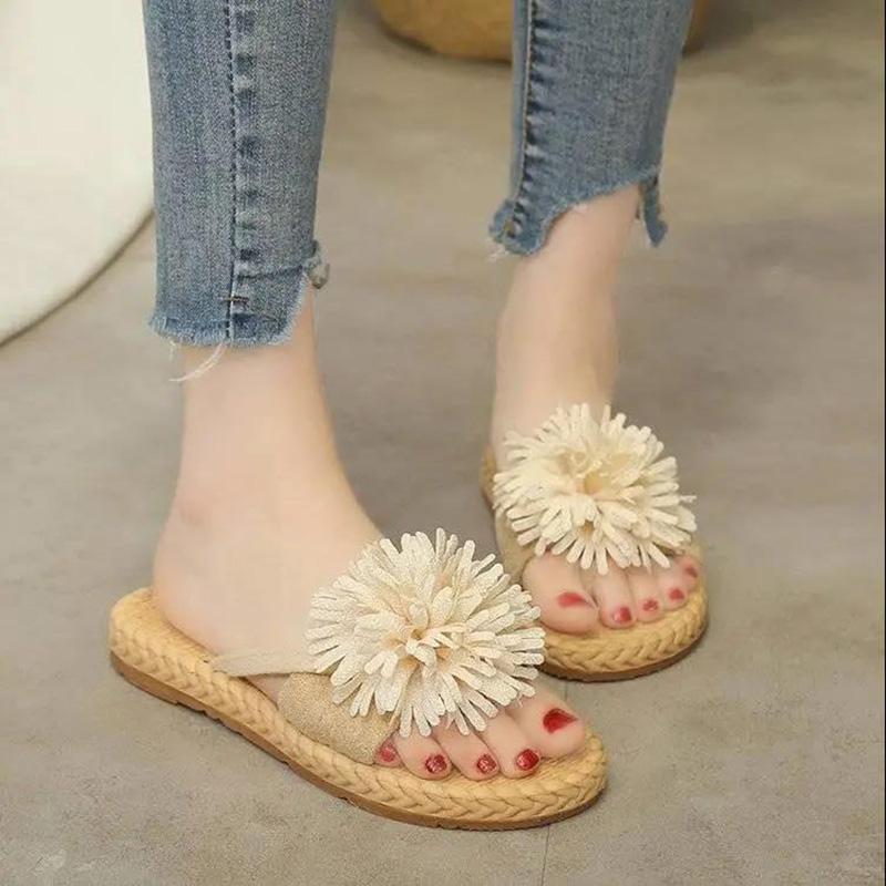 Summer Wear Flat Flip Flops Fashion Sandals Female Fairy Style Summer Korean Beach Student Flower Slippers