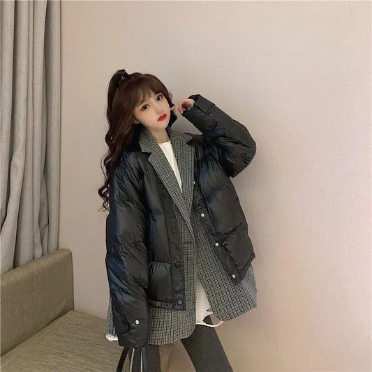 Fake Two Pieces of Winter Thick Cotton-padded Jacket Cotton-padded Jacket Women Korean Style Loose Mid-length Bread Jacket