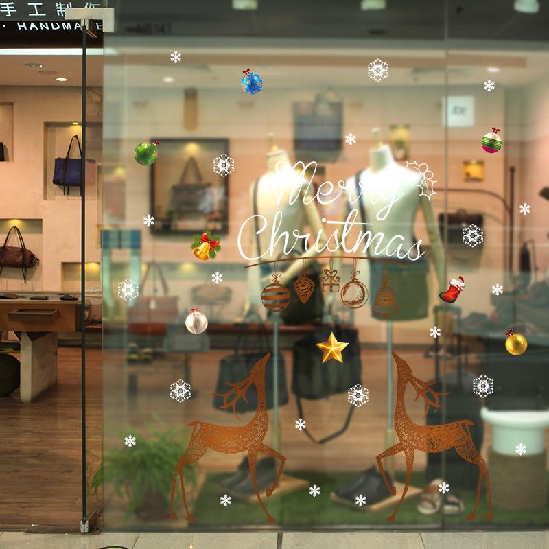 Celebrate Christmas Cartoon Wall Sticker Window Display Decoration PVC Waterproof Easy Wipe Sticker
