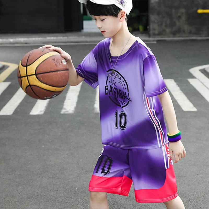 Boys Summer Basketball Uniform Suit Children's Sports Printing Pullover Short-sleeved Shorts Soft Sweat-absorbent Football Uniform Children's Suit