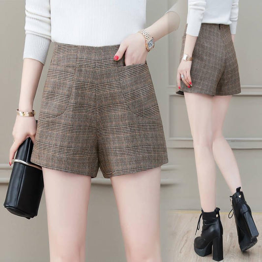 Brief Design Suit Shorts for Women Fashion Solid High Waist Wide Leg Shorts